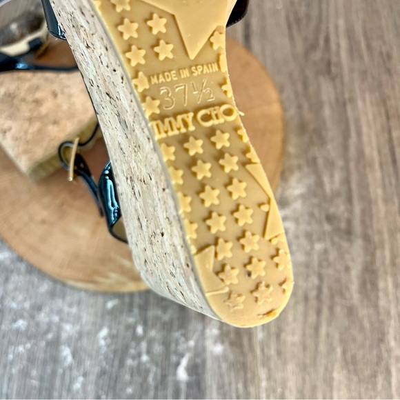 *Jimmy Choo | Papyrus Black Patent Leather Cork Wedge Platform Sandals Size37.5 - Picture 16 of 16
